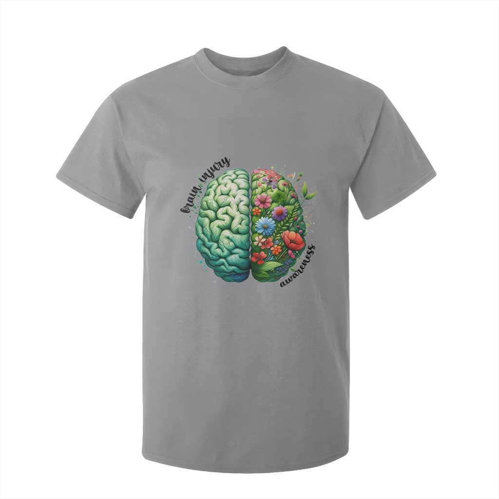 Traumatic Brain Injury Awareness T Shirt For Kid TBI Warrior Green Floral Brain TS02 Sport Gray Print Your Wear