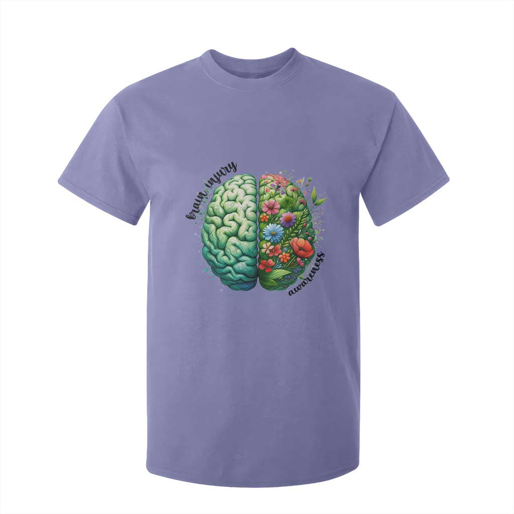 Traumatic Brain Injury Awareness T Shirt For Kid TBI Warrior Green Floral Brain TS02 Violet Print Your Wear