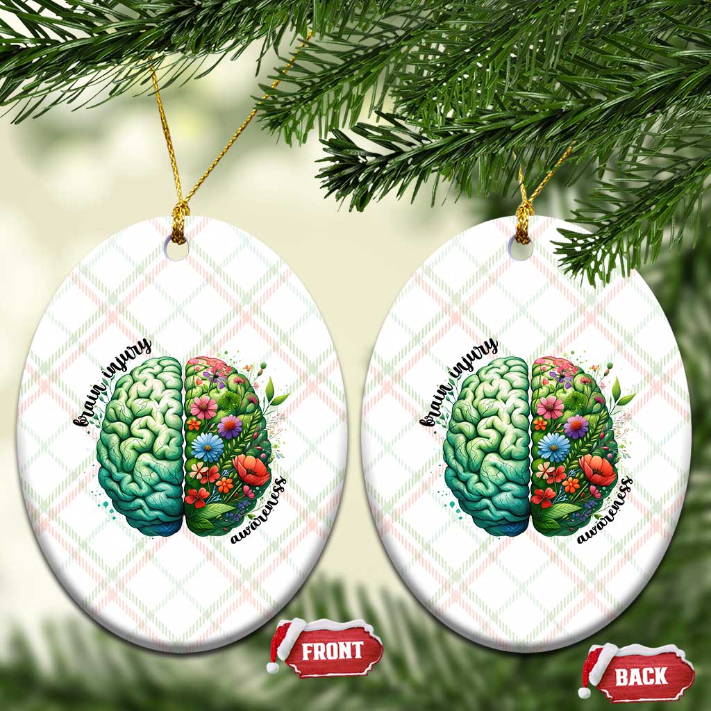 Traumatic Brain Injury Awareness Ceramic Ornament TBI Warrior Green Floral Brain TS02 Print Your Wear