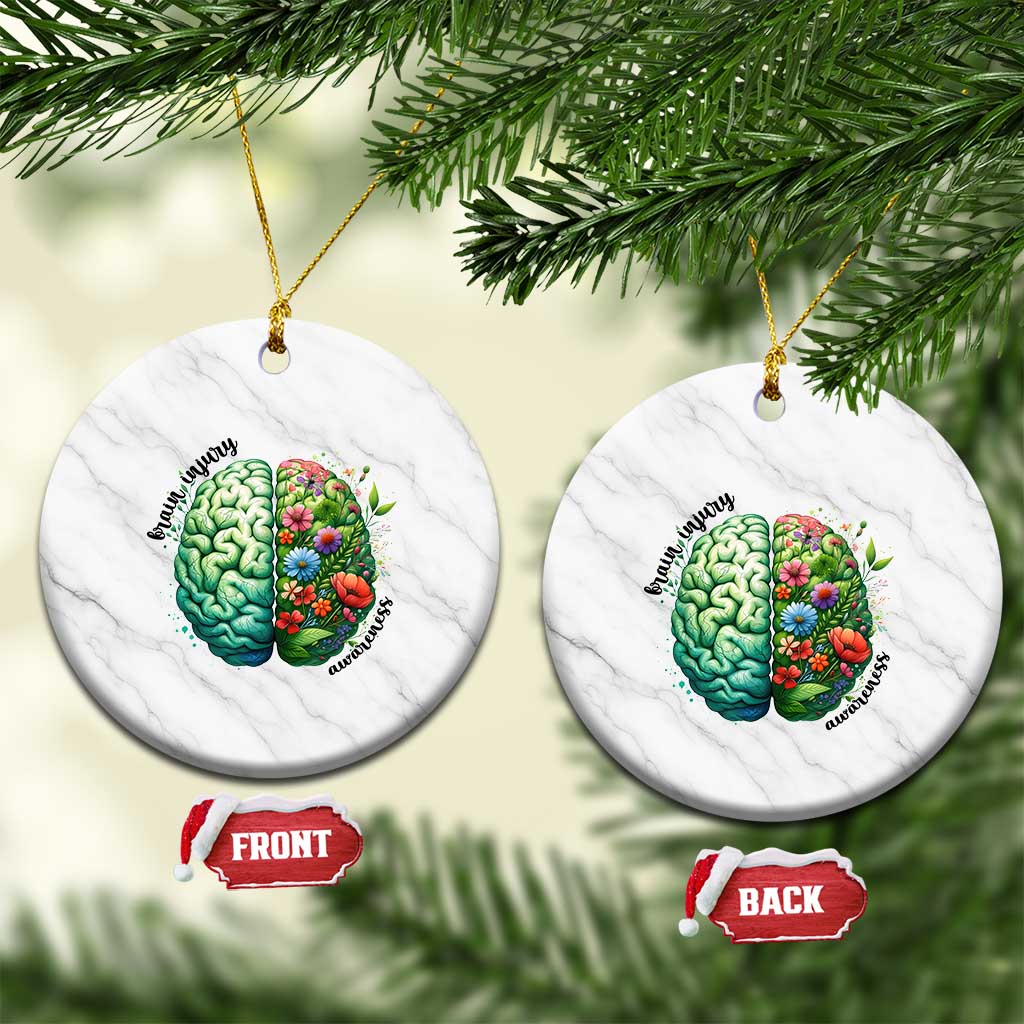 Traumatic Brain Injury Awareness Ceramic Ornament TBI Warrior Green Floral Brain TS02 1pc White Marble Print Your Wear