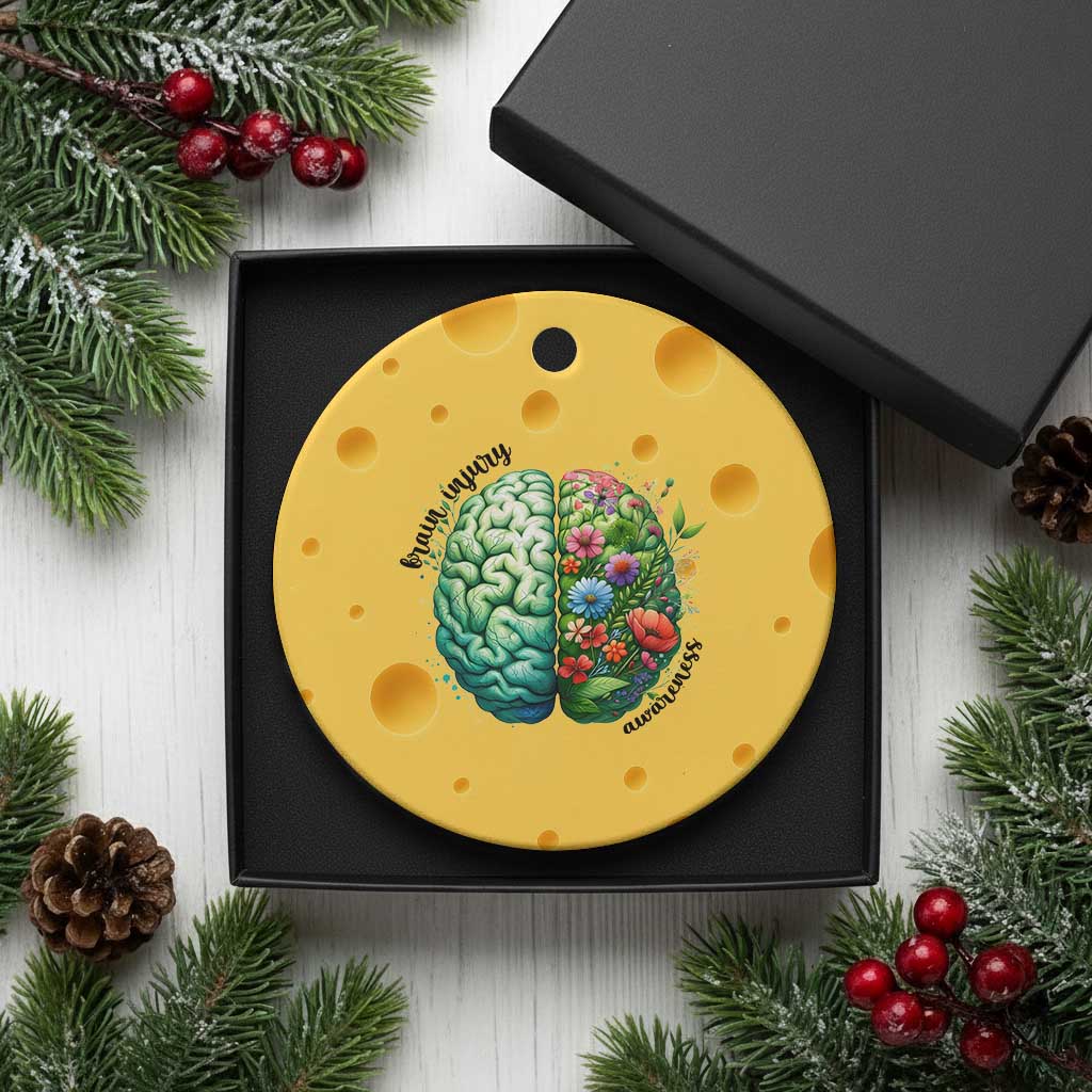 Traumatic Brain Injury Awareness Ceramic Ornament TBI Warrior Green Floral Brain TS02 1pc Yellow Cheese Print Your Wear