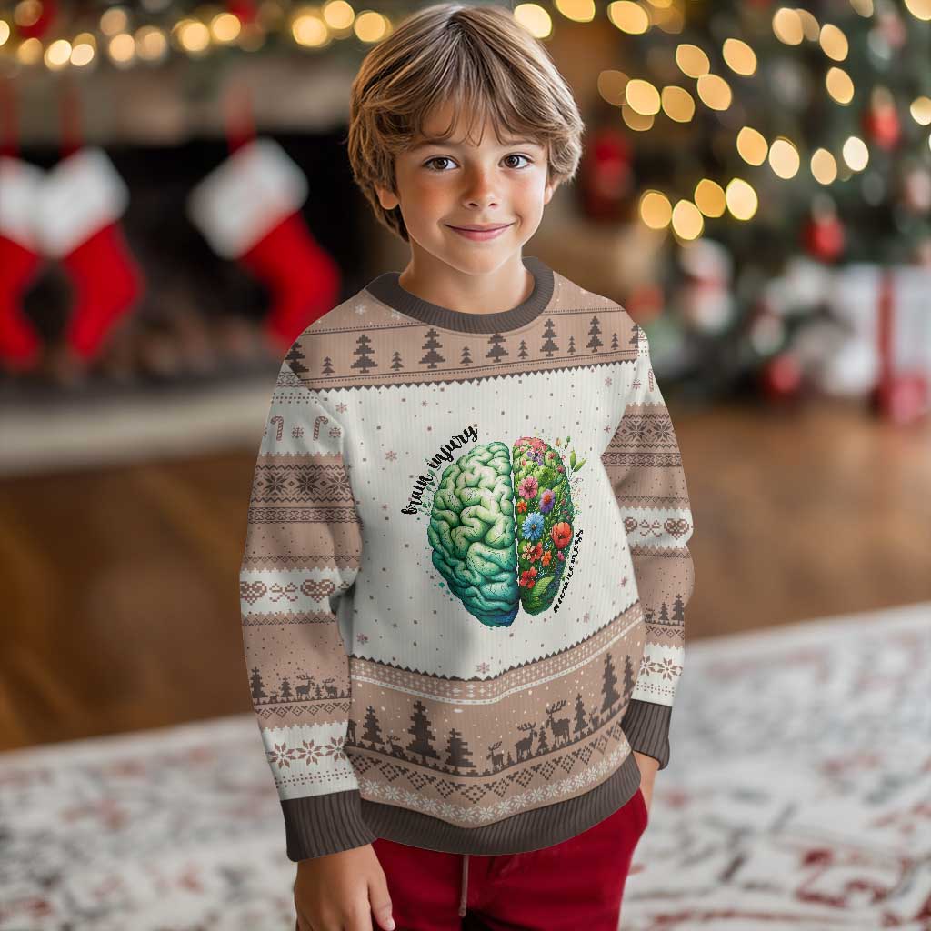 Traumatic Brain Injury Awareness Ugly Christmas Sweater TBI Warrior Green Floral Brain TS02 Mocha Mousse Print Your Wear