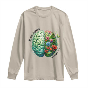 Traumatic Brain Injury Awareness Long Sleeve Shirt TBI Warrior Green Floral Brain TS02 Sand Print Your Wear