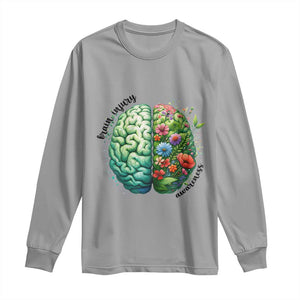 Traumatic Brain Injury Awareness Long Sleeve Shirt TBI Warrior Green Floral Brain TS02 Sport Gray Print Your Wear