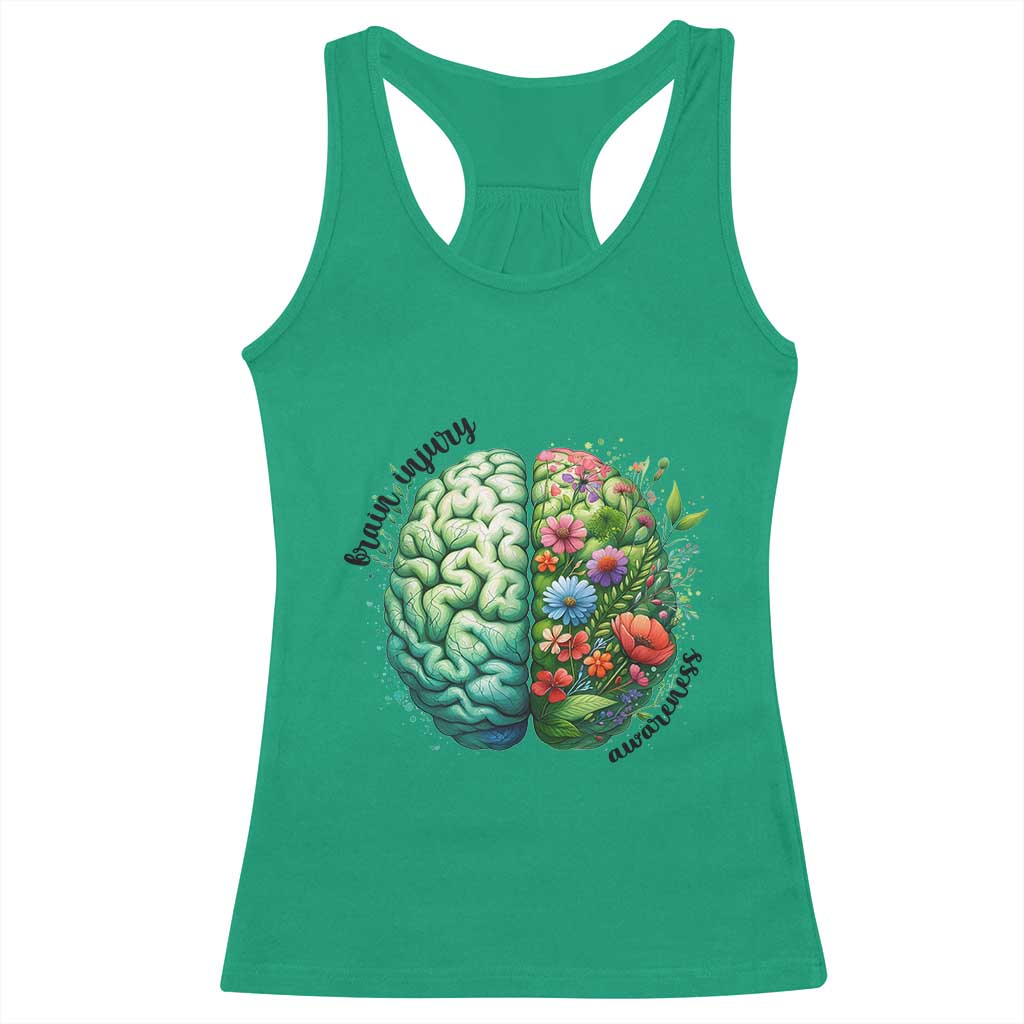 Traumatic Brain Injury Awareness Racerback Tank Top TBI Warrior Green Floral Brain TS02 Irish Green Print Your Wear