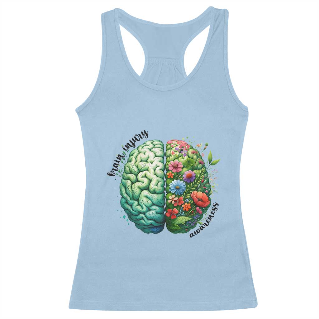 Traumatic Brain Injury Awareness Racerback Tank Top TBI Warrior Green Floral Brain TS02 Light Blue Print Your Wear