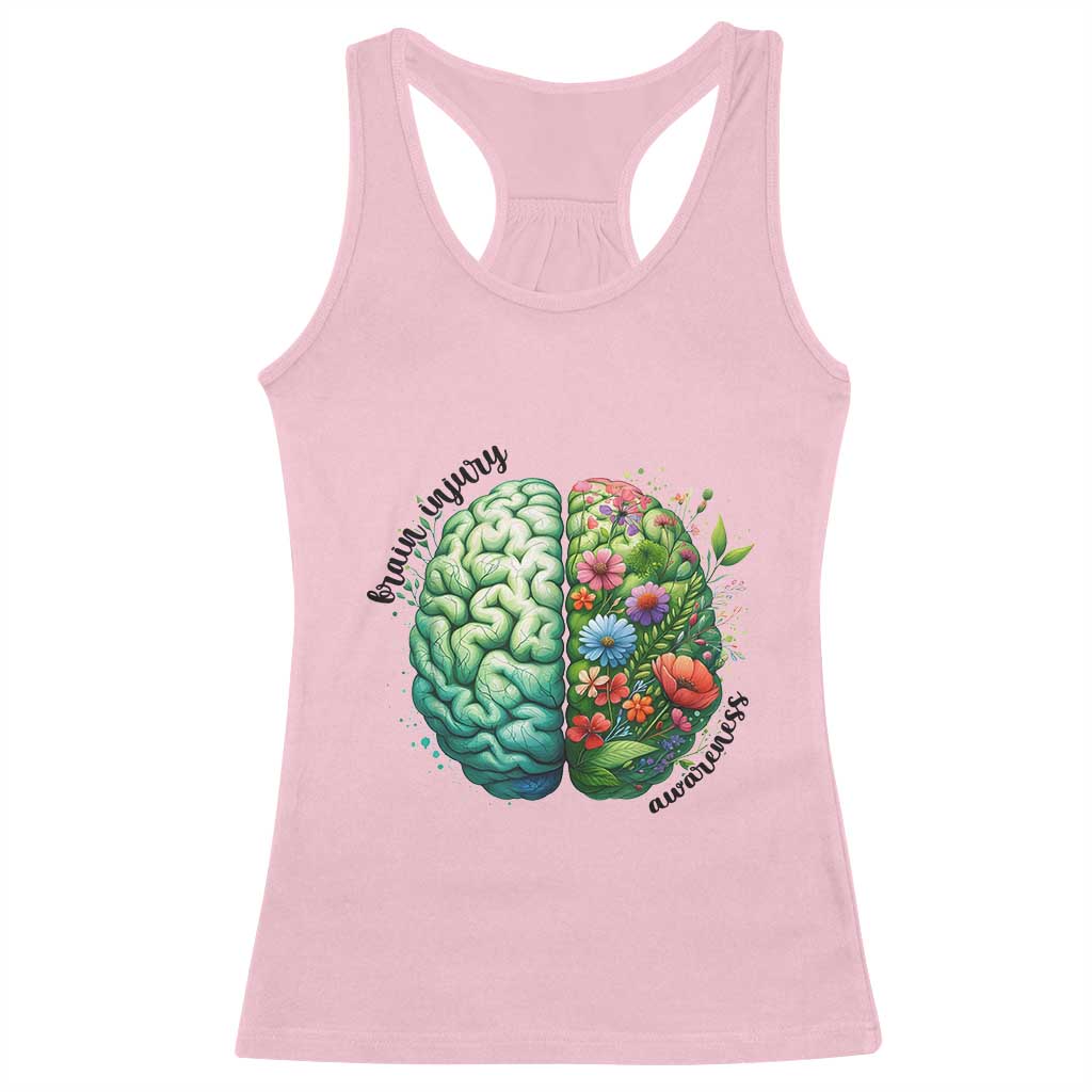 Traumatic Brain Injury Awareness Racerback Tank Top TBI Warrior Green Floral Brain TS02 Light Pink Print Your Wear