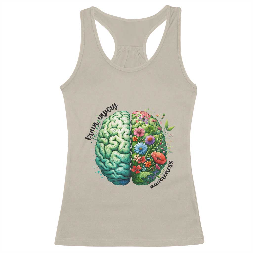 Traumatic Brain Injury Awareness Racerback Tank Top TBI Warrior Green Floral Brain TS02 Sand Print Your Wear
