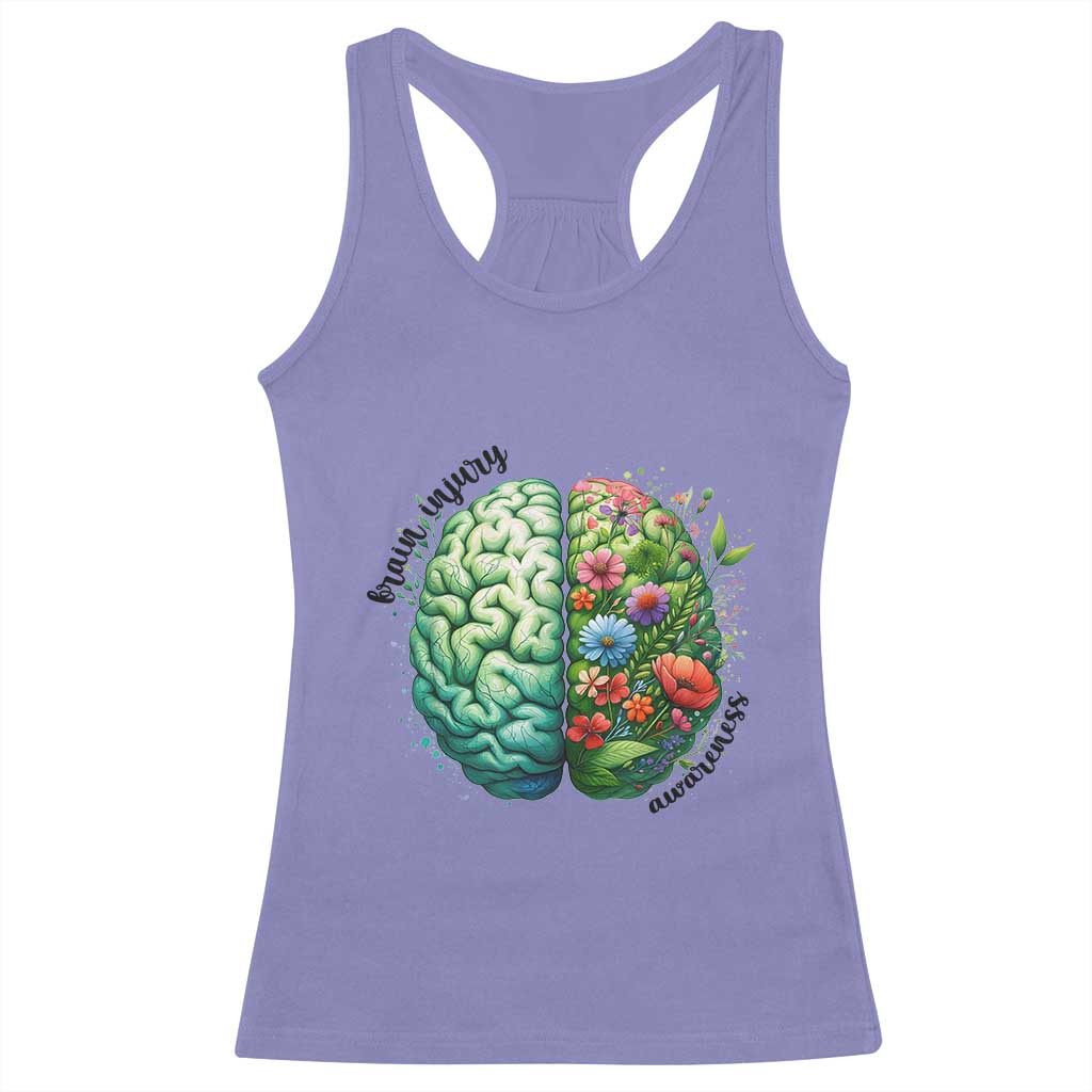 Traumatic Brain Injury Awareness Racerback Tank Top TBI Warrior Green Floral Brain TS02 Violet Print Your Wear