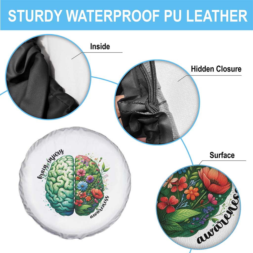 Traumatic Brain Injury Awareness Spare Tire Cover TBI Warrior Green Floral Brain TS02 Print Your Wear