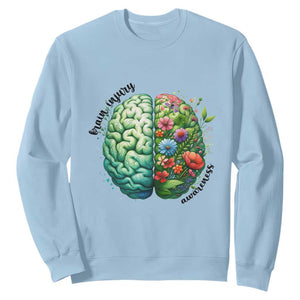 Traumatic Brain Injury Awareness Sweatshirt TBI Warrior Green Floral Brain TS02 Light Blue Print Your Wear