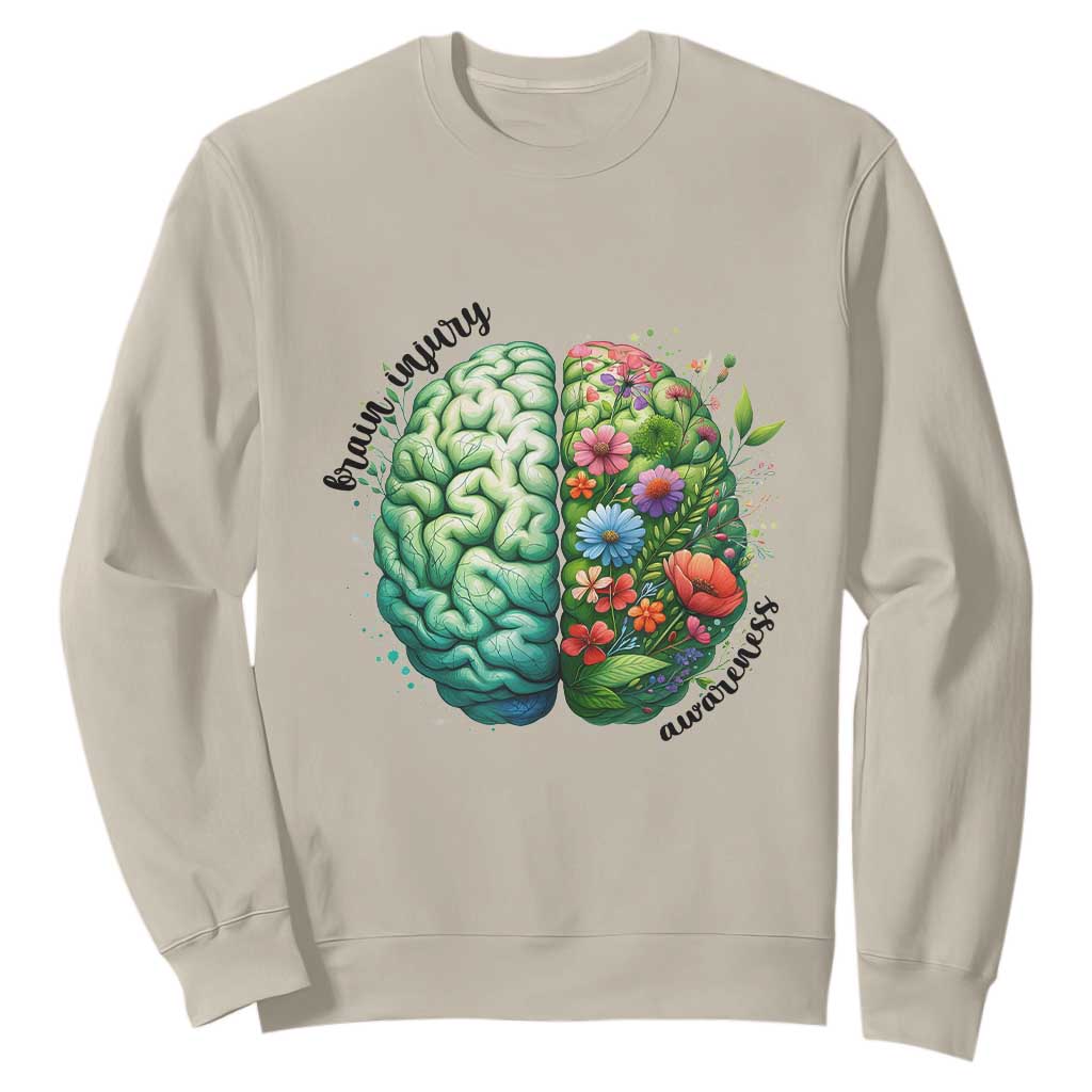 Traumatic Brain Injury Awareness Sweatshirt TBI Warrior Green Floral Brain TS02 Sand Print Your Wear