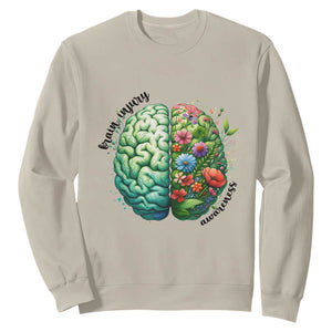 Traumatic Brain Injury Awareness Sweatshirt TBI Warrior Green Floral Brain TS02 Sand Print Your Wear