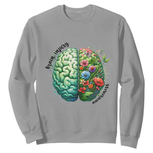 Traumatic Brain Injury Awareness Sweatshirt TBI Warrior Green Floral Brain TS02 Sport Gray Print Your Wear