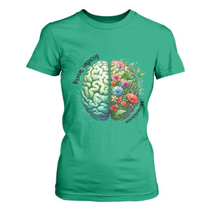 Traumatic Brain Injury Awareness T Shirt For Women TBI Warrior Green Floral Brain TS02 Irish Green Print Your Wear