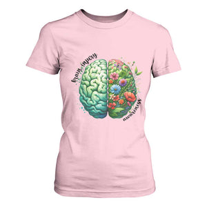 Traumatic Brain Injury Awareness T Shirt For Women TBI Warrior Green Floral Brain TS02 Light Pink Print Your Wear