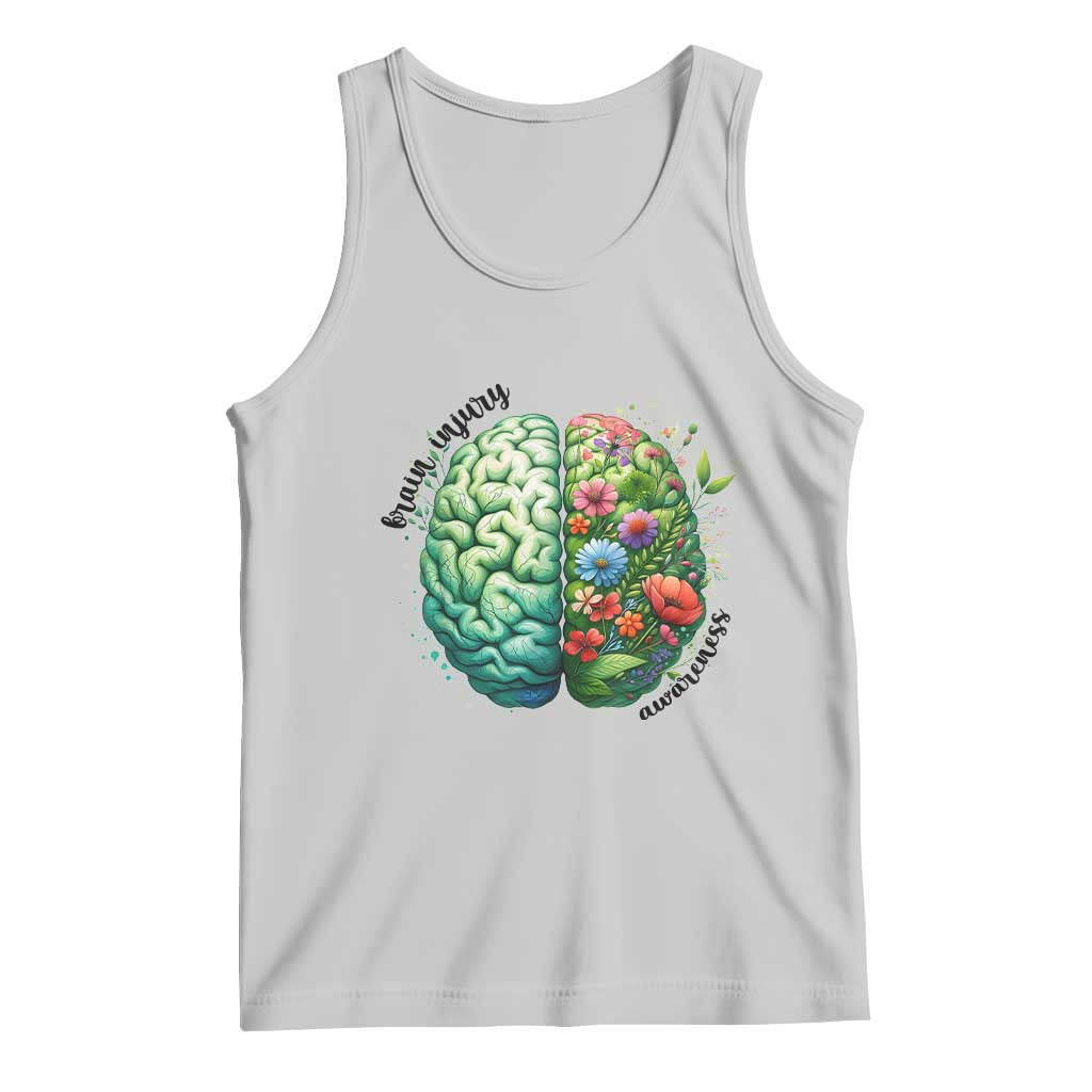 Traumatic Brain Injury Awareness Tank Top TBI Warrior Green Floral Brain TS02 Ash Print Your Wear
