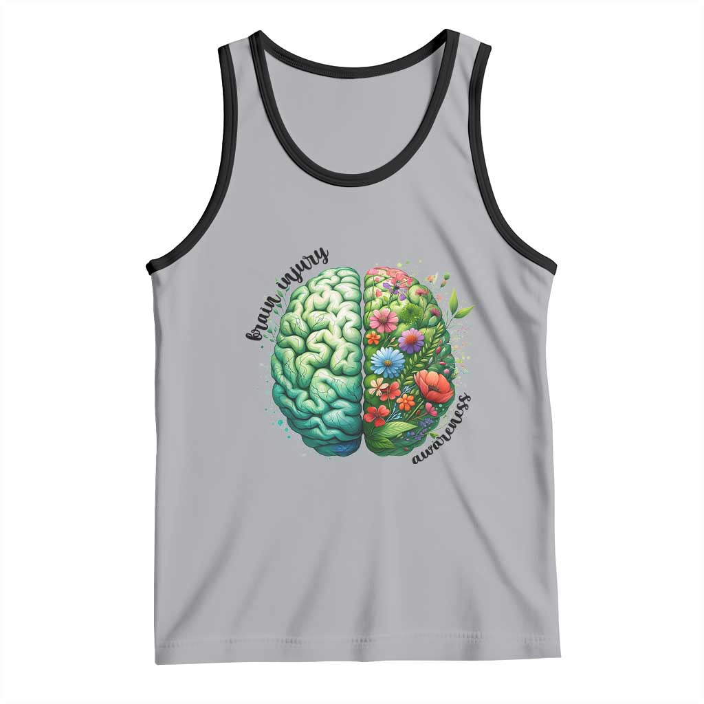 Traumatic Brain Injury Awareness Tank Top TBI Warrior Green Floral Brain TS02 Athletic Heather Black Print Your Wear