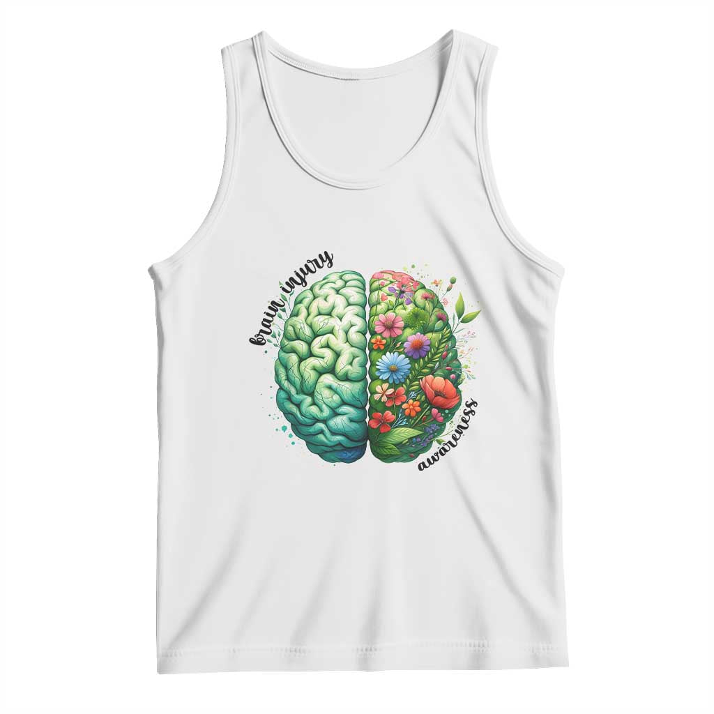 Traumatic Brain Injury Awareness Tank Top TBI Warrior Green Floral Brain TS02 White Print Your Wear