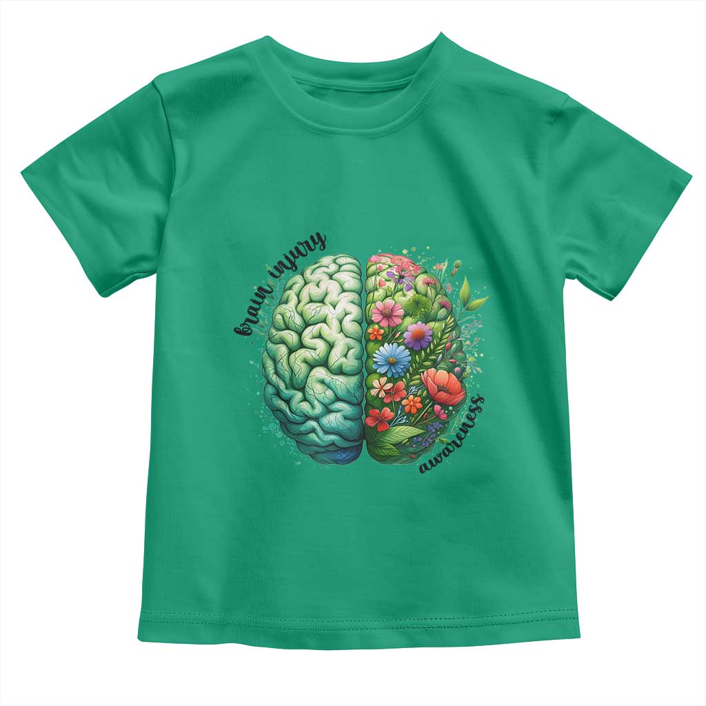 Traumatic Brain Injury Awareness Toddler T Shirt TBI Warrior Green Floral Brain TS02 Irish Green Print Your Wear