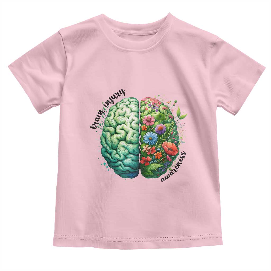 Traumatic Brain Injury Awareness Toddler T Shirt TBI Warrior Green Floral Brain TS02 Light Pink Print Your Wear