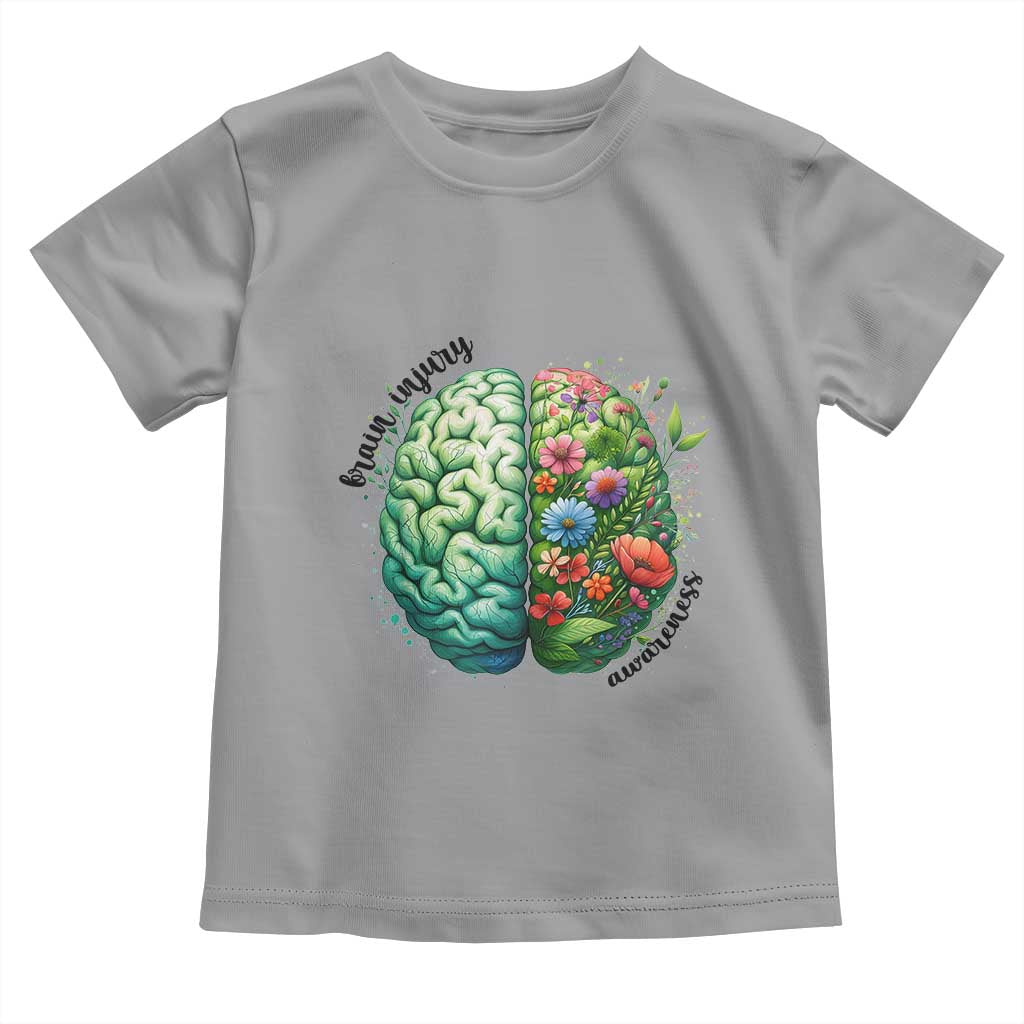 Traumatic Brain Injury Awareness Toddler T Shirt TBI Warrior Green Floral Brain TS02 Sport Gray Print Your Wear