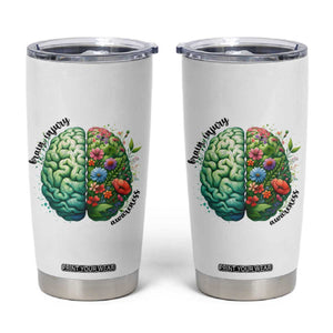 Traumatic Brain Injury Awareness Tumbler Cup TBI Warrior Green Floral Brain TS02 White Print Your Wear