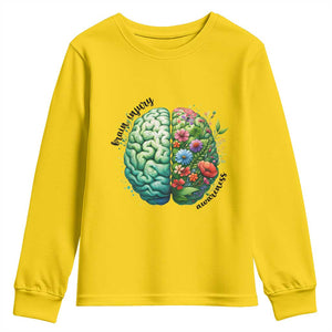 Traumatic Brain Injury Awareness Youth Sweatshirt TBI Warrior Green Floral Brain TS02 Daisy Print Your Wear