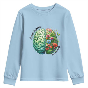 Traumatic Brain Injury Awareness Youth Sweatshirt TBI Warrior Green Floral Brain TS02 Light Blue Print Your Wear
