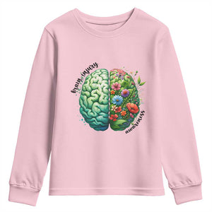 Traumatic Brain Injury Awareness Youth Sweatshirt TBI Warrior Green Floral Brain TS02 Light Pink Print Your Wear