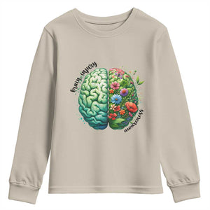Traumatic Brain Injury Awareness Youth Sweatshirt TBI Warrior Green Floral Brain TS02 Sand Print Your Wear