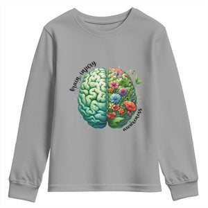 Traumatic Brain Injury Awareness Youth Sweatshirt TBI Warrior Green Floral Brain TS02 Sport Gray Print Your Wear
