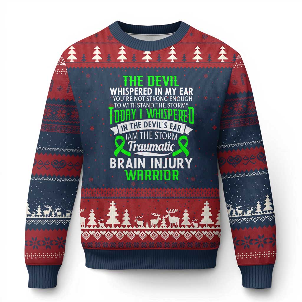 Traumatic Brain Injury Awareness Ugly Christmas Sweater TBI Warrior I Am The Storm TS02 Navy Red Print Your Wear