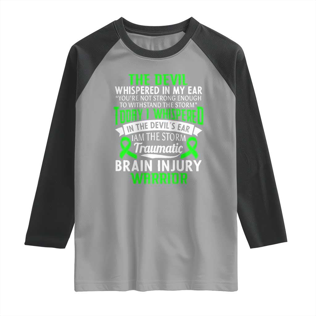 Traumatic Brain Injury Awareness Raglan Shirt TBI Warrior I Am The Storm TS02 Sport Gray Black Print Your Wear