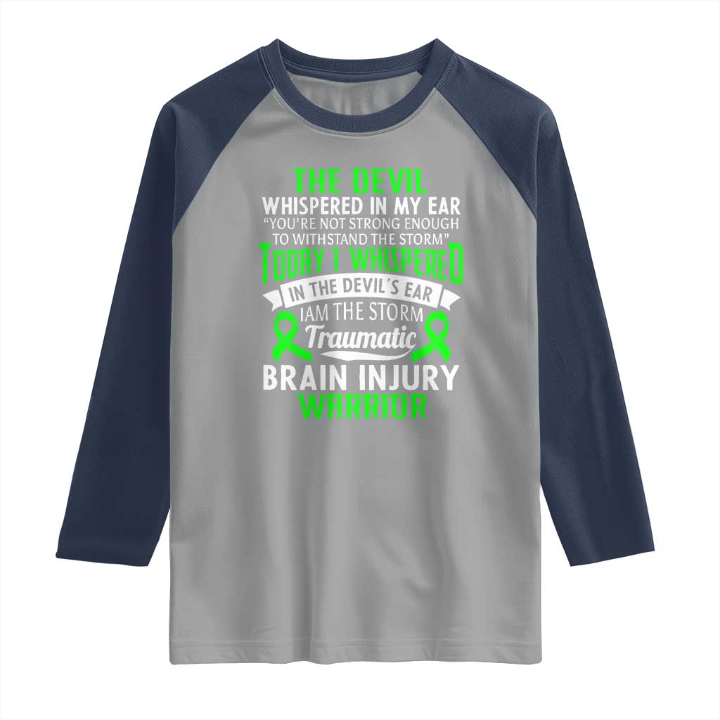 Traumatic Brain Injury Awareness Raglan Shirt TBI Warrior I Am The Storm TS02 Sport Gray Navy Print Your Wear