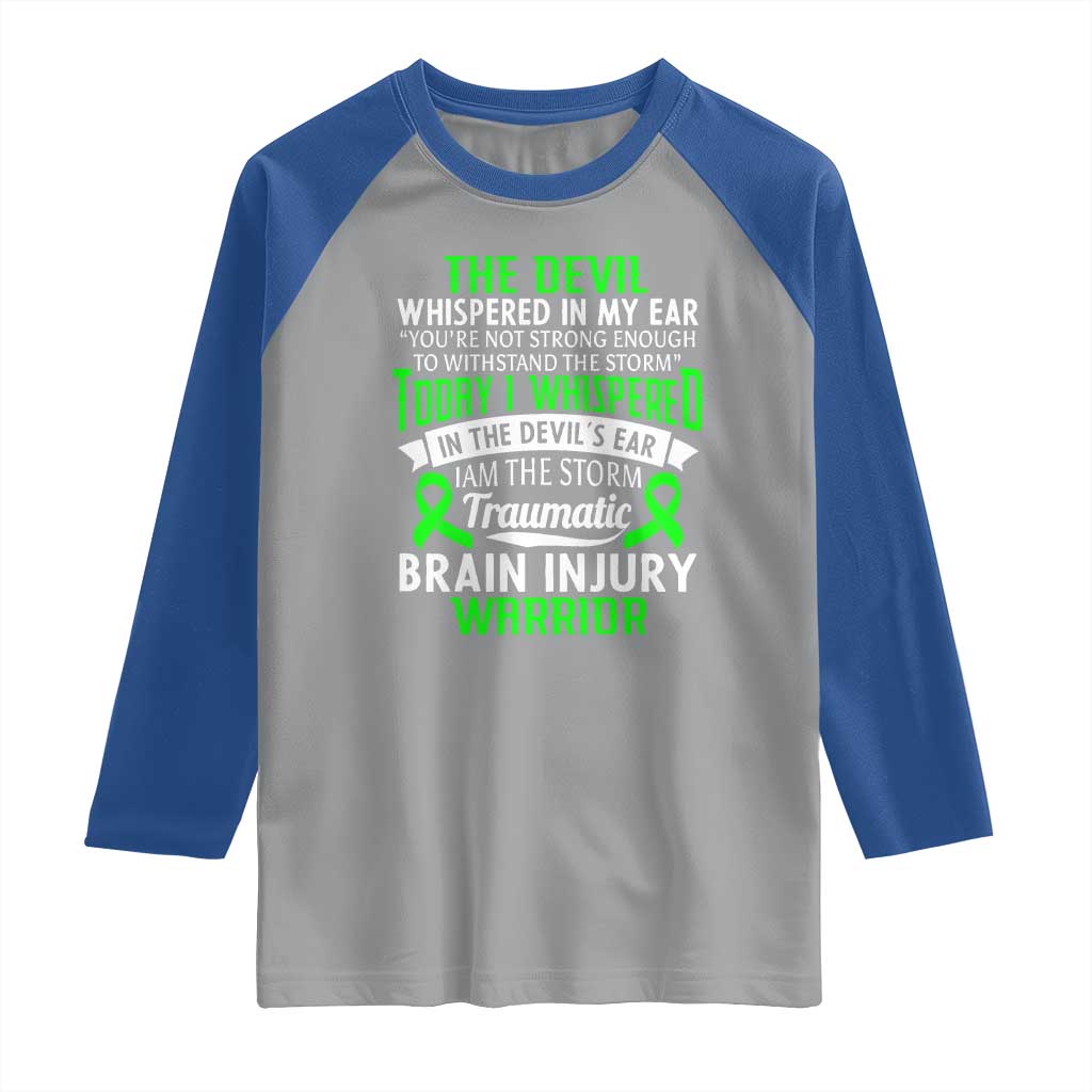 Traumatic Brain Injury Awareness Raglan Shirt TBI Warrior I Am The Storm TS02 Sport Gray Royal Print Your Wear