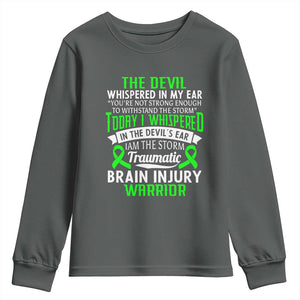 Traumatic Brain Injury Awareness Youth Sweatshirt TBI Warrior I Am The Storm TS02 Dark Heather Print Your Wear