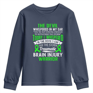 Traumatic Brain Injury Awareness Youth Sweatshirt TBI Warrior I Am The Storm TS02 Navy Print Your Wear