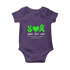 Traumatic Brain Injury Awareness Baby Onesie Peace Love Cure TBI Warrior TS02 Purple Print Your Wear