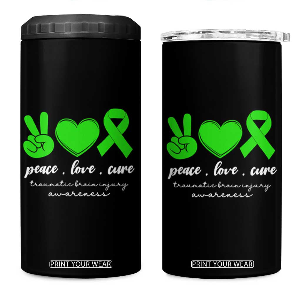 Traumatic Brain Injury Awareness 4 in 1 Can Cooler Tumbler Peace Love Cure TBI Warrior TS02 One Size: 16 oz Black Print Your Wear