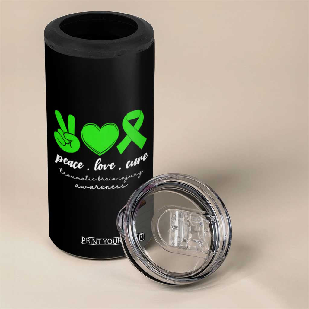 Traumatic Brain Injury Awareness 4 in 1 Can Cooler Tumbler Peace Love Cure TBI Warrior TS02 Print Your Wear
