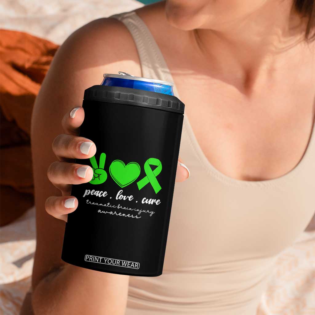 Traumatic Brain Injury Awareness 4 in 1 Can Cooler Tumbler Peace Love Cure TBI Warrior TS02 Print Your Wear