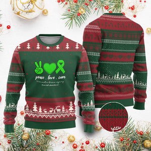 Traumatic Brain Injury Awareness Ugly Christmas Sweater Peace Love Cure TBI Warrior TS02 Red Green Print Your Wear