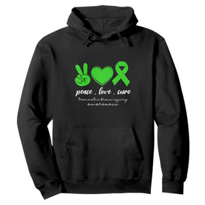 Traumatic Brain Injury Awareness Hoodie Peace Love Cure TBI Warrior TS02 Black Print Your Wear