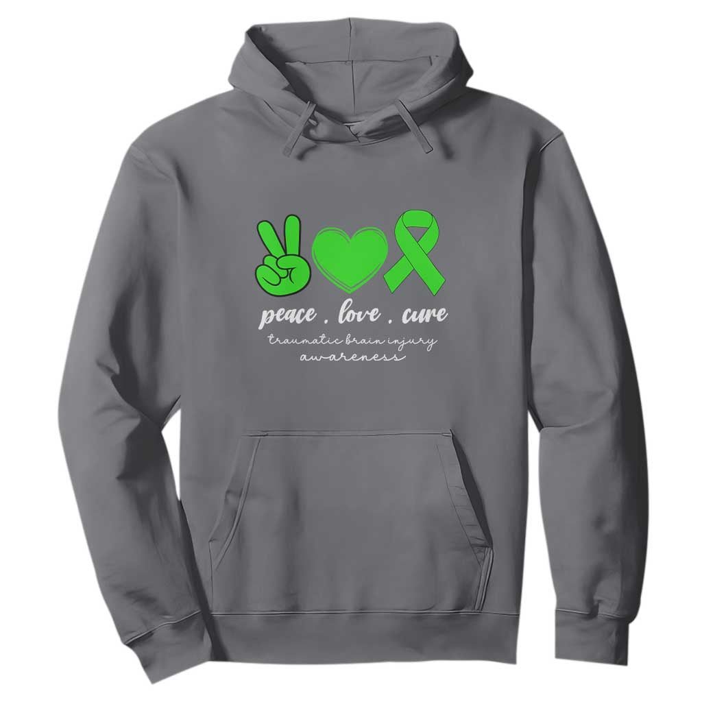 Traumatic Brain Injury Awareness Hoodie Peace Love Cure TBI Warrior TS02 Charcoal Print Your Wear