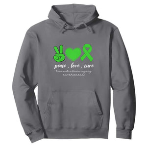 Traumatic Brain Injury Awareness Hoodie Peace Love Cure TBI Warrior TS02 Charcoal Print Your Wear
