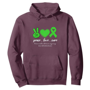 Traumatic Brain Injury Awareness Hoodie Peace Love Cure TBI Warrior TS02 Maroon Print Your Wear