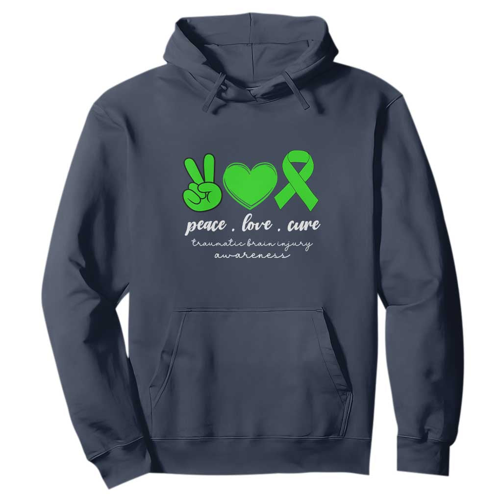 Traumatic Brain Injury Awareness Hoodie Peace Love Cure TBI Warrior TS02 Navy Print Your Wear