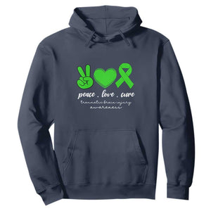 Traumatic Brain Injury Awareness Hoodie Peace Love Cure TBI Warrior TS02 Navy Print Your Wear