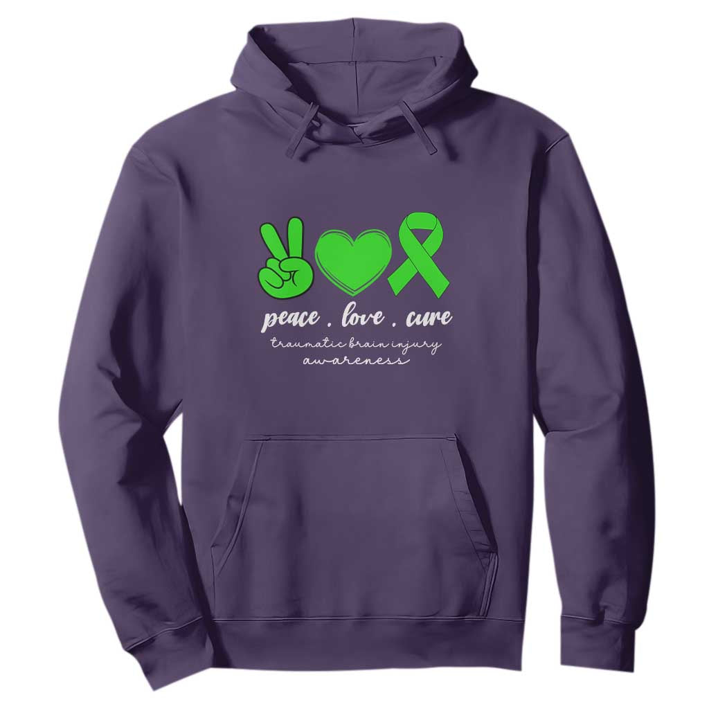 Traumatic Brain Injury Awareness Hoodie Peace Love Cure TBI Warrior TS02 Purple Print Your Wear